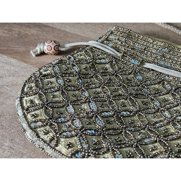 New Potli Batua Gold Sequin Wedding Beaded Embroidery Purse Handbag Crossbody - Picture 5 of 11